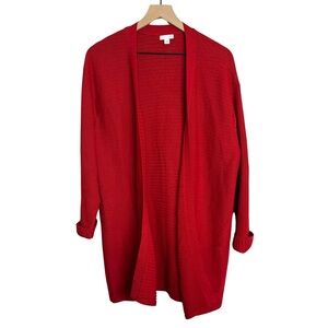 J. Jill Red Open Front Cardigan Pockets Long Sleeve Essential Basic Valentine’s